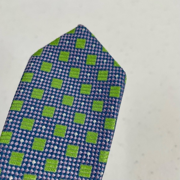 Paul Fredrick Italian Silk Made in USA Vintage Purple Green Geometric Tie - Picture 5 of 9